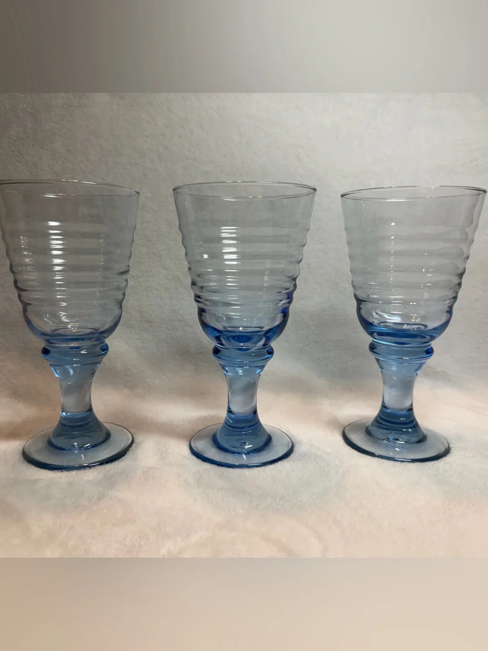 Vintage Set‎ of 3 Libbey Sirrus Blue Ribbed Water Wine Goblets 7